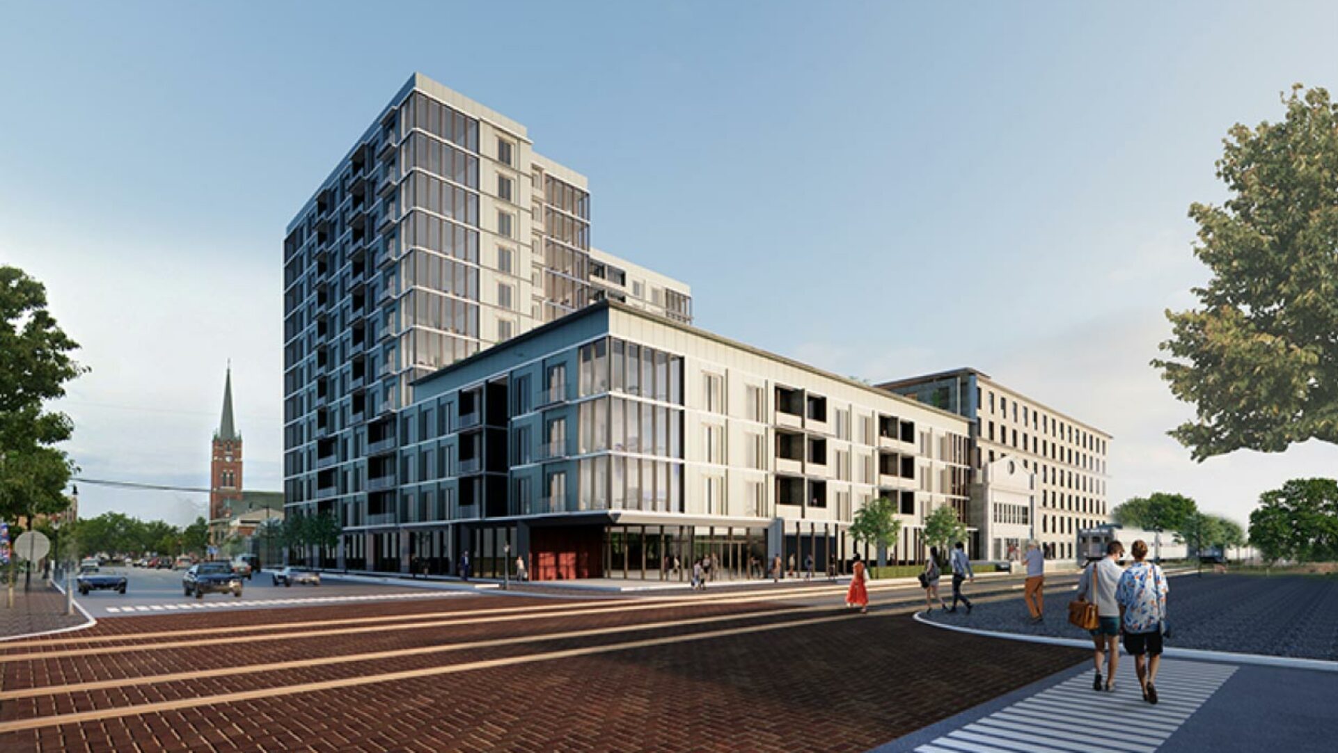 Exterior street view rendering of the concept design for 11th Street Central