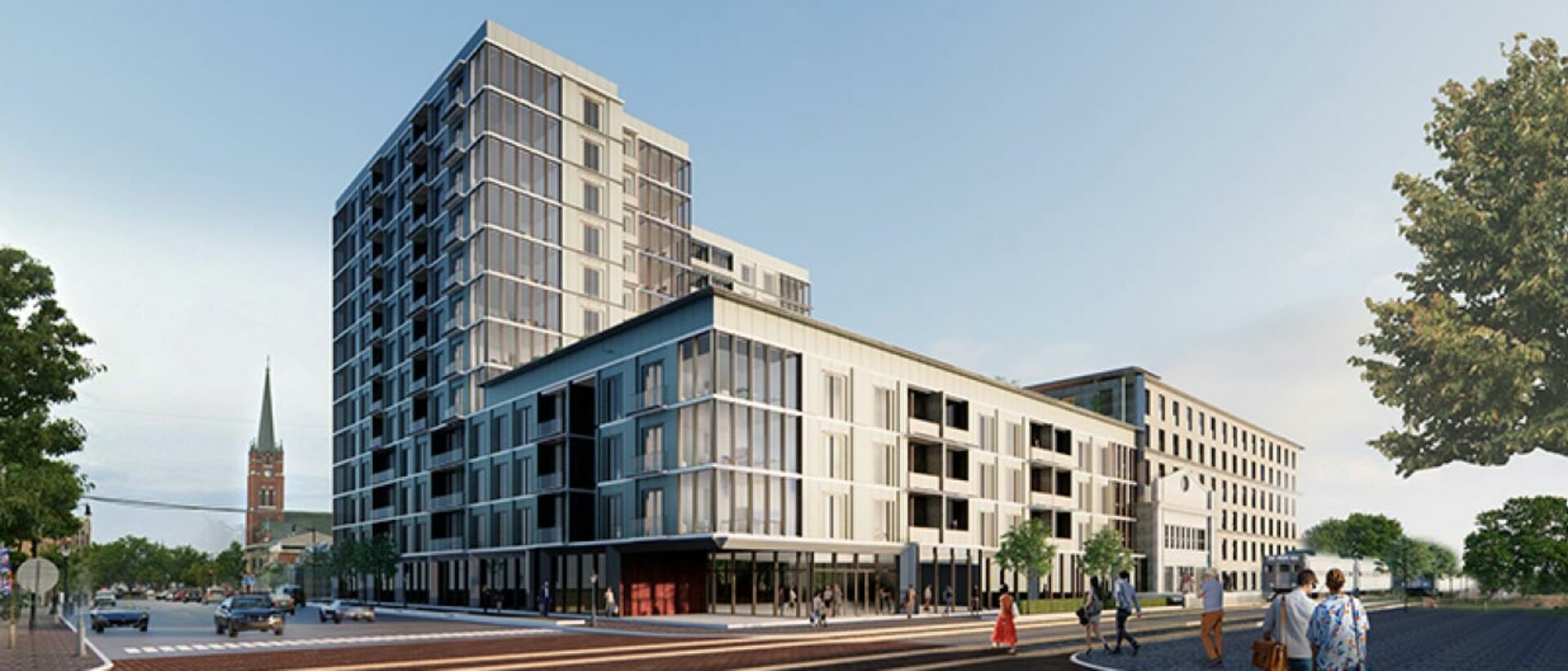 Exterior street view rendering of the concept design for 11th Street Central