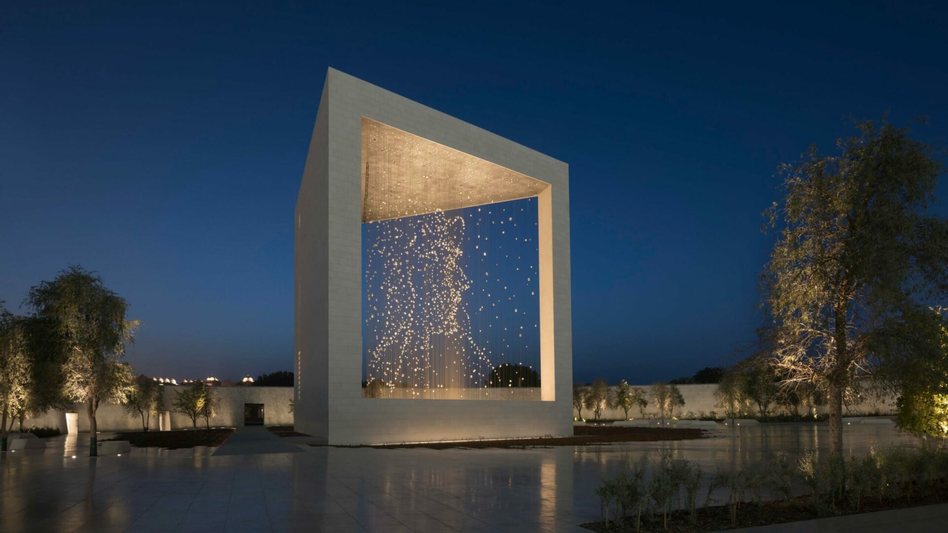 A night time shot of the constellation sculpture in the Founder's Memorial in Abu Dhabi, UAE.