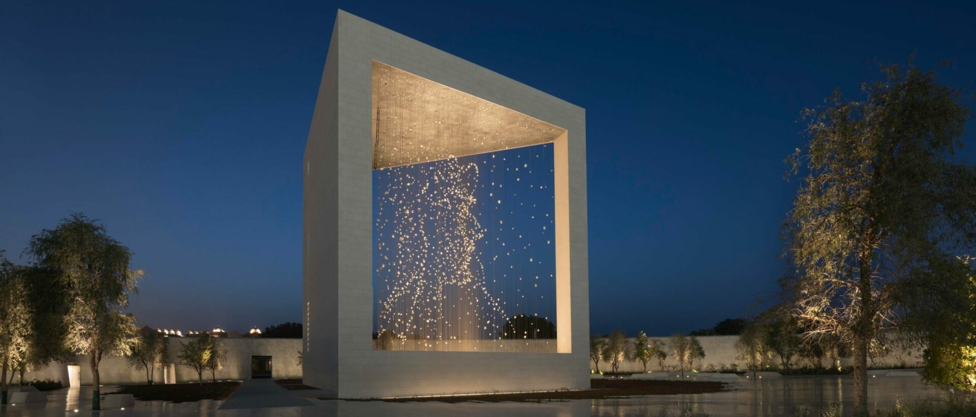 A night time shot of the constellation sculpture in the Founder's Memorial in Abu Dhabi, UAE.