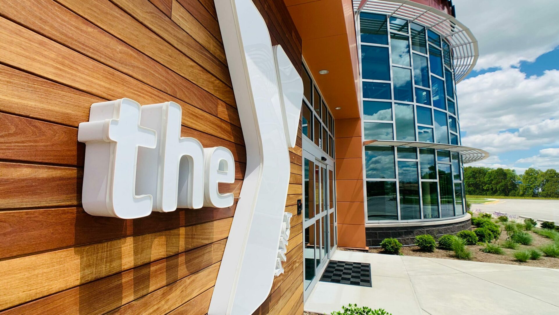 Close up of OrthoIndy Foundation YMCA exterior signage