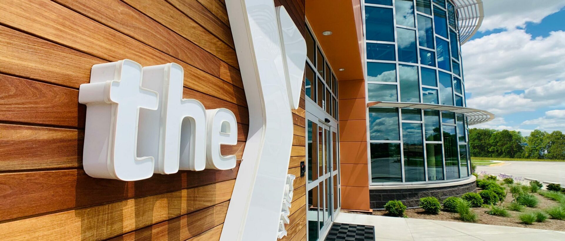 Close up of OrthoIndy Foundation YMCA exterior signage