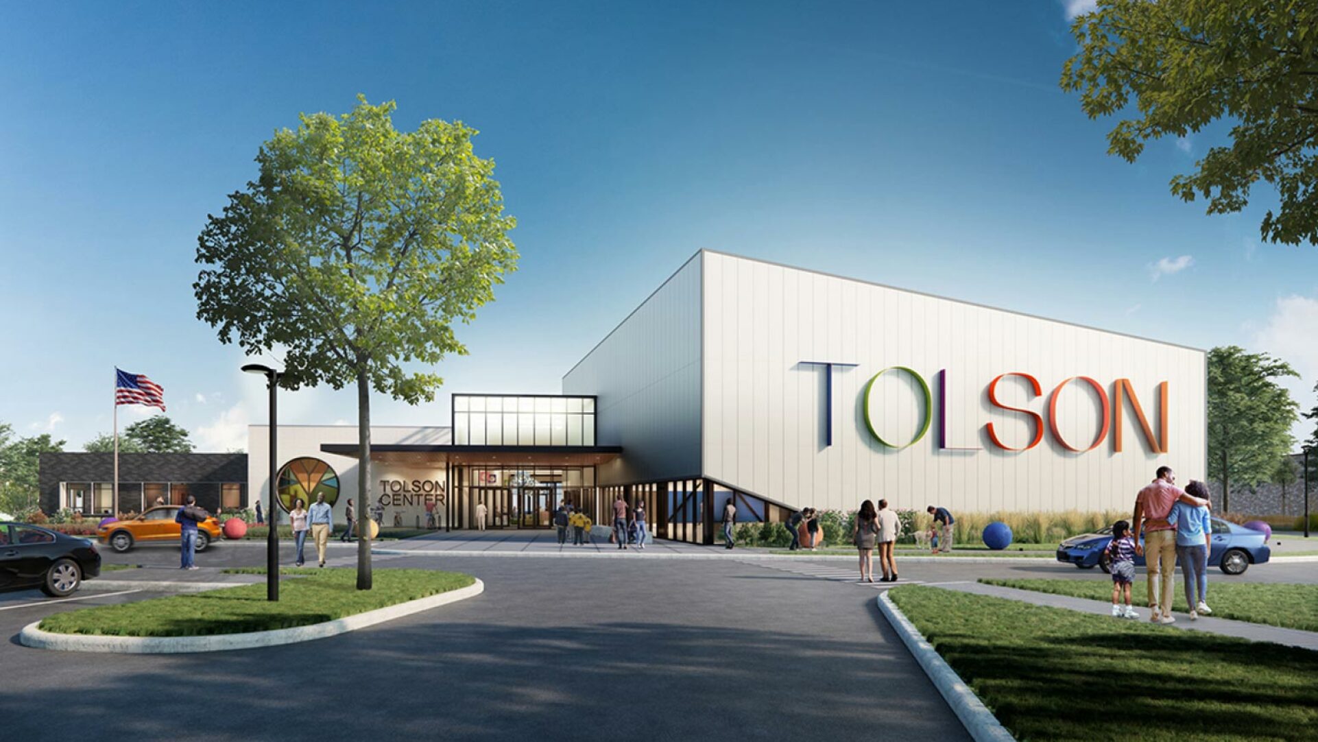 Exterior daytime rendering of the Tolson Center for Community Excellence