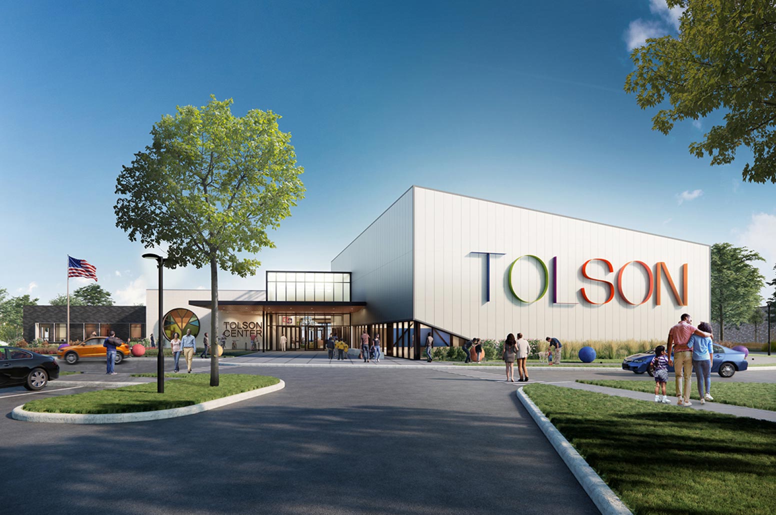 Exterior daytime rendering of the Tolson Center for Community Excellence