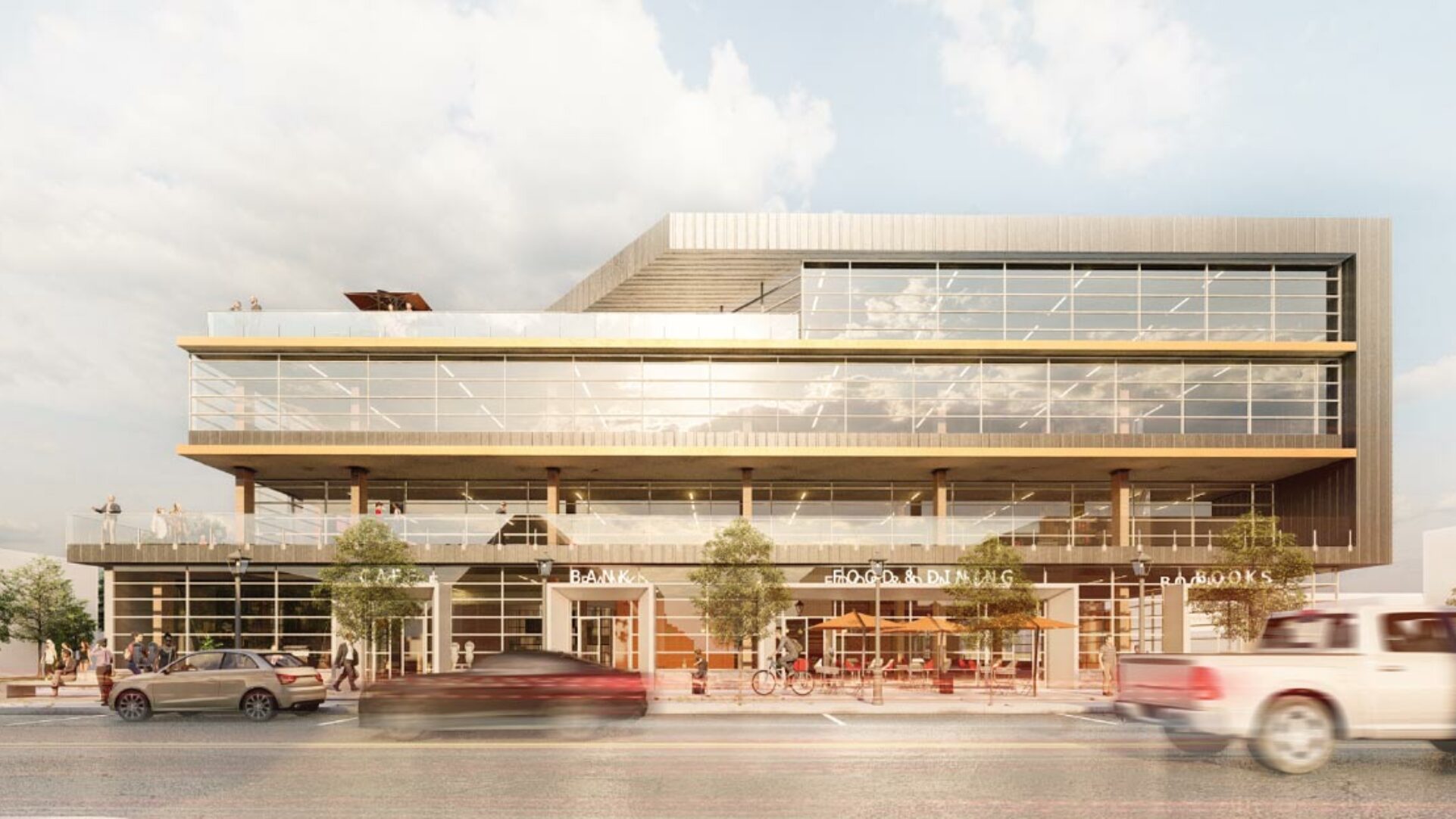 Exterior rendering of the Crossroads Knowledge Center mixed-use education and office facility